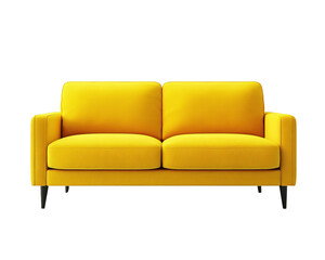 Bright yellow sofa, white isolate background