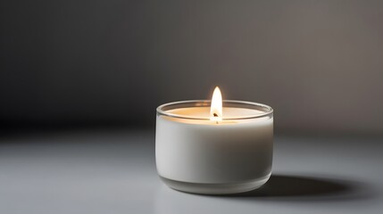 Elegant Candle Flame in Glass Container with Soft Shadowing