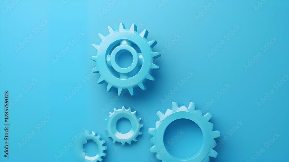 Poster blue gears on a smooth surface representing mechanisms and innovation in technology