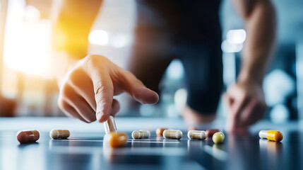 Biohacking event optimizing wellness with supplements gym environment close-up view health trends