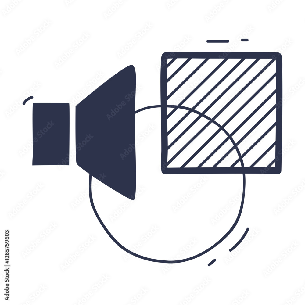 Poster abstract audio icon with geometric shapes symbolizing sound and interaction.