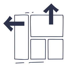 Grid layout with arrows indicating direction and organization.