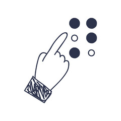 Illustration of a hand touching Braille dots, symbolizing tactile reading.
