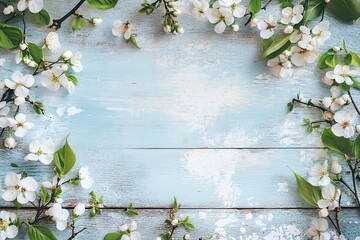 Spring cherry blossoms banner card. Copy space. 