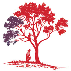 Cottonwood tree silhouette vector illustration