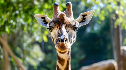 Obraz premium Giraffe Portrait in Lush Green Habitat Perfect for Nature and Wildlife Enthusiasts and Educational Materials : Generative AI