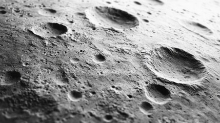 Monochrome detailed close up surface of the Moon with craters