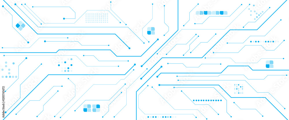 Poster electrical line with glow light on blue engineering technology concept vector panorama background