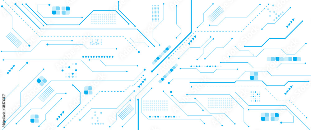 Fototapete vector technology lines circuit and dots on blue background, circuit board network connection.