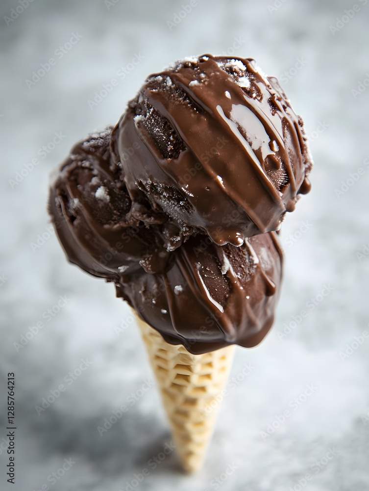 Aufkleber delicious chocolate ice cream cone with rich texture on grey background : generative ai