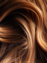 Naklejka premium Closeup of Luxurious Textured Golden Brown Hair Strands in Soft Wave Pattern : Generative AI