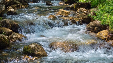 Fototapeta premium Mountain Stream Flowing Over Rocks