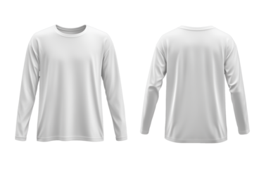 White long sleeve mock up, front and back view, longsleeve t shirt mockup template isolated on transparent background.