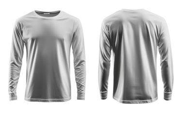 White long sleeve mock up, front and back view, longsleeve t shirt mockup template isolated on transparent background.
