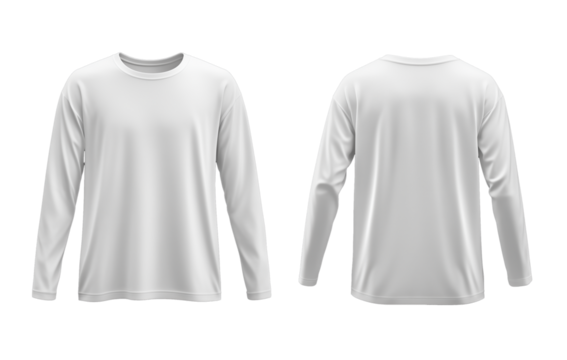 White long sleeve mock up, front and back view, longsleeve t shirt mockup template isolated on transparent background.