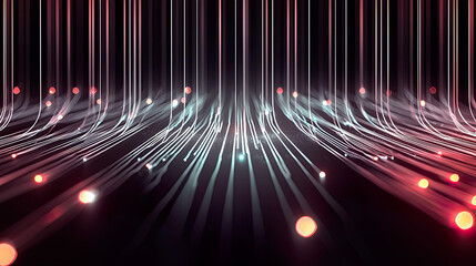 Neon Digital Rain Over 3D Geometric Grid with Glowing Distortion Effects in Cyberpunk Abstract Design
