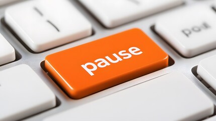 Close-Up of Orange Pause Key on Modern Computer Keyboard