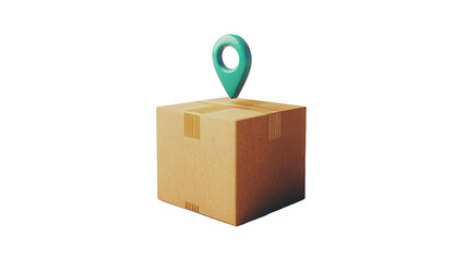 Delivery box with location pin, isolated background