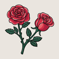 Crimson Bloom: a vibrant illustration of a pair of red roses, showcasing exquisite detail and classic beauty.