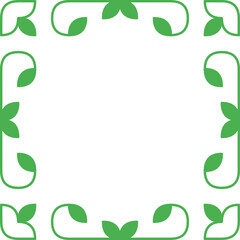 Green Leaf Border with Elegant Design on a White Background