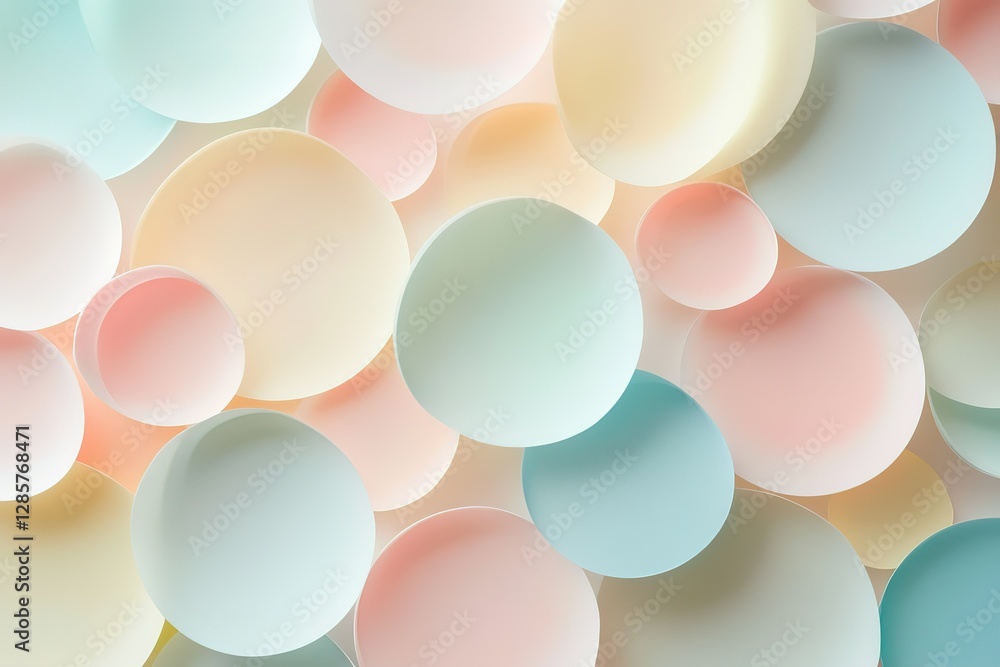 Poster a calming, geometric background with concentric circles in pastel tones, creating a hypnotic flow ef