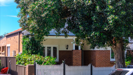 Drone Aerial View of an inner western Sydney Suburban residential Brick house in Sydney  NSW...