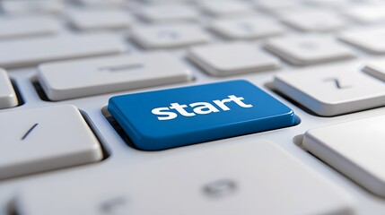 Close-Up of Blue Start Key on Keyboard for Digital Innovation Theme