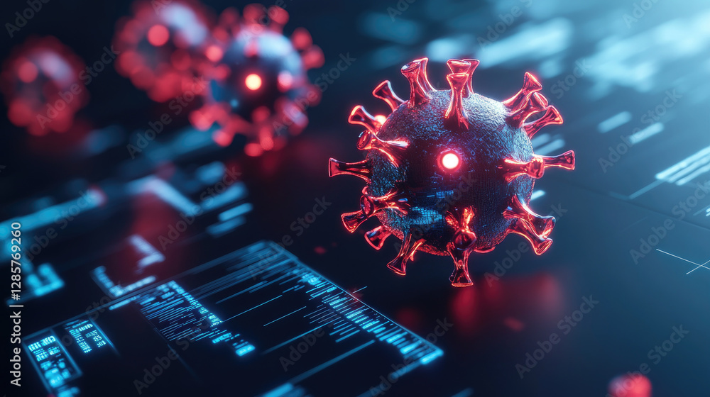 Poster digital virus infecting value systems cyber landscape glitch effect visualization futuristic environ