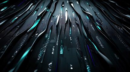 Neon Digital Rain Over 3D Geometric Grid with Glowing Distortion Effects in Cyberpunk Abstract Design
