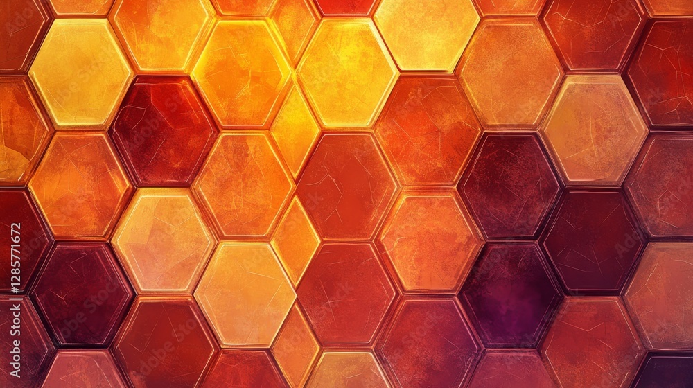 Poster colorful hexagonal tiles displaying textures and variations of color