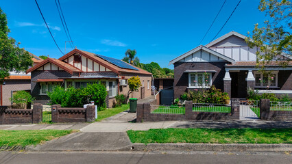 Drone Aerial View of an inner western Sydney Suburban residential Brick house in Sydney  NSW Australia 