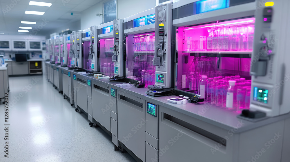 Poster automated laboratory experimentation -tech lab equipment showcase cleanroom environment wide-angle v