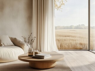 A living room with a white couch and a coffee table