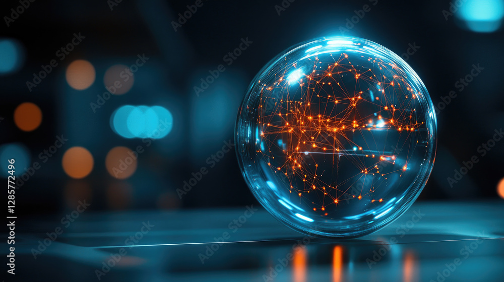 Poster innovative event showcasing ai-driven digital intelligence global perspective transparent globe over
