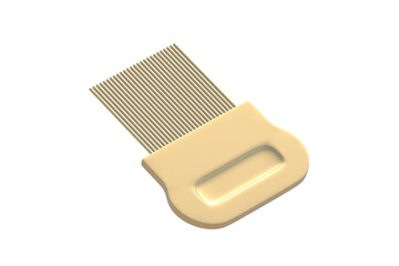 Golden comb for lice and nits isolated on white background. 3d render