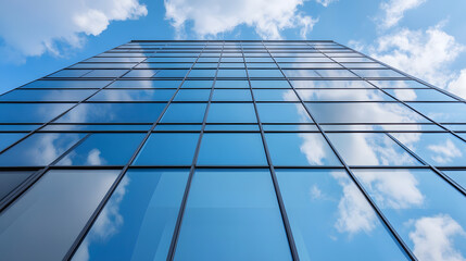 Obraz premium Modern glass skyscraper reflecting sky and clouds representing architectural innovation and urban aesthetics : Generative AI