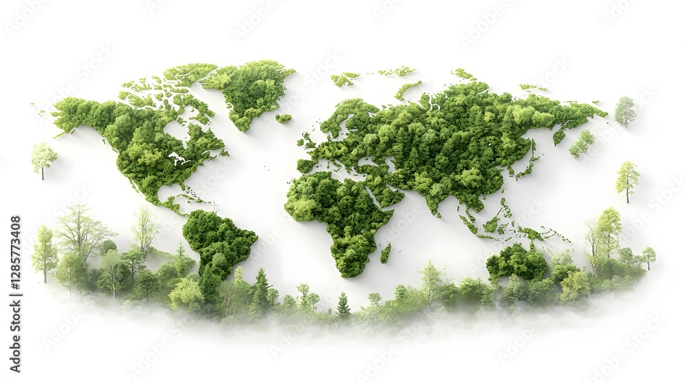 Poster stylized world map infographic highlighting primary forests secondary forests and deforested areas w