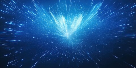 Abstract blue light speed background with white rays and stars