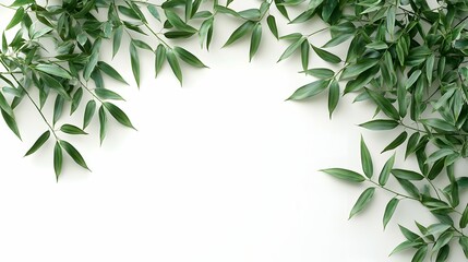 Naklejka premium Green Leaves Frame on White Background for Natural Design Elements