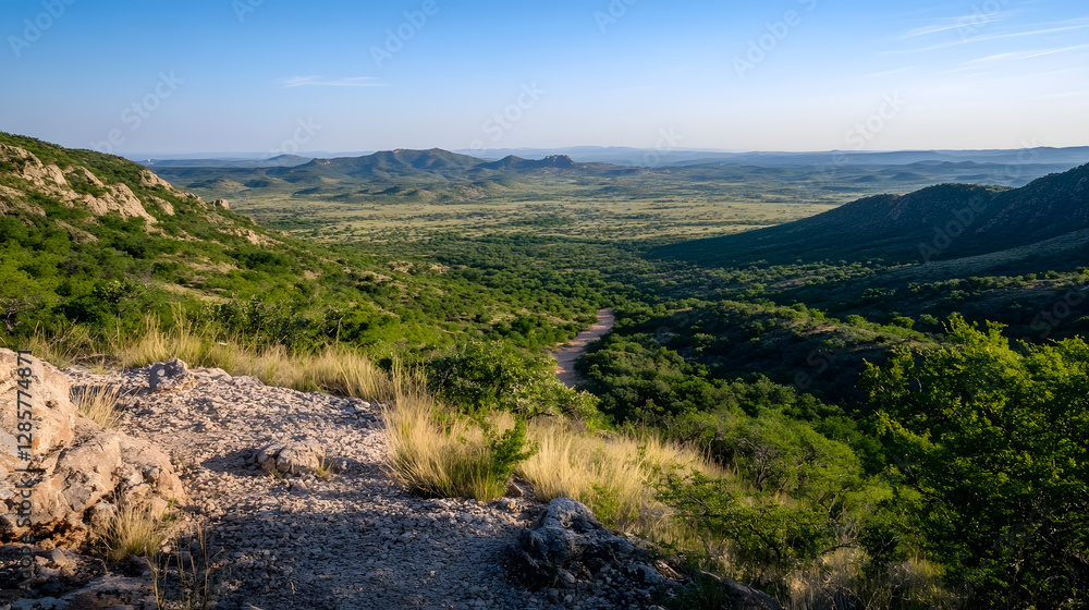 Aufkleber expansive scenic view of rugged mountains and valley in daylight : generative ai