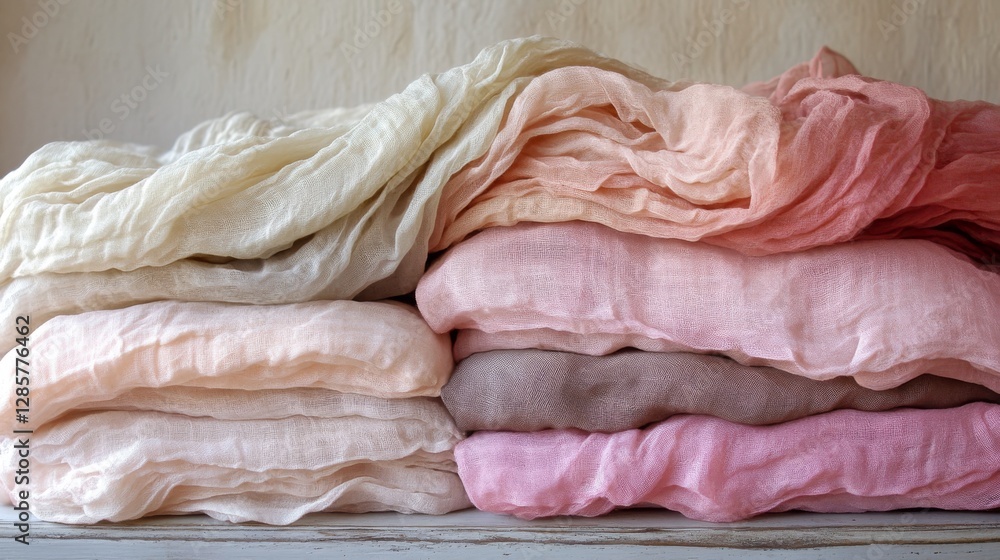 Aufkleber a colorful collection of soft fabric textiles stacked neatly together