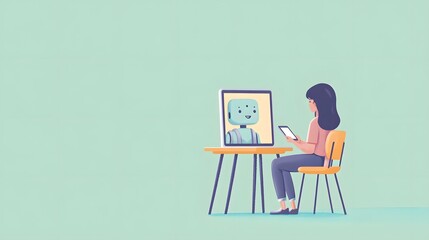 Person Engaging with Robot on Screen in a Modern Digital Setting