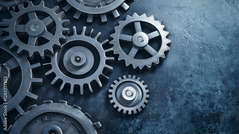 Poster Close-up of interlocking metallic gears on a textured surface, showcasing intricate mechanics