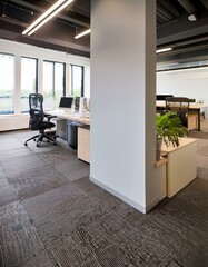 Corner of an open space office, mock up wall