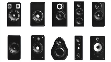 black audio speakers set collection