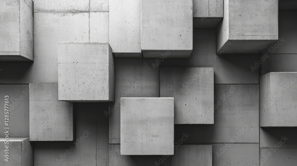 Poster concrete blocks creating a three dimensional abstract wall structure