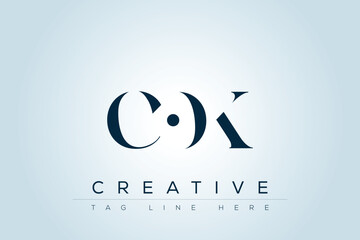 COK abstract letter logo design. This logo is designed by three abstract letters. 