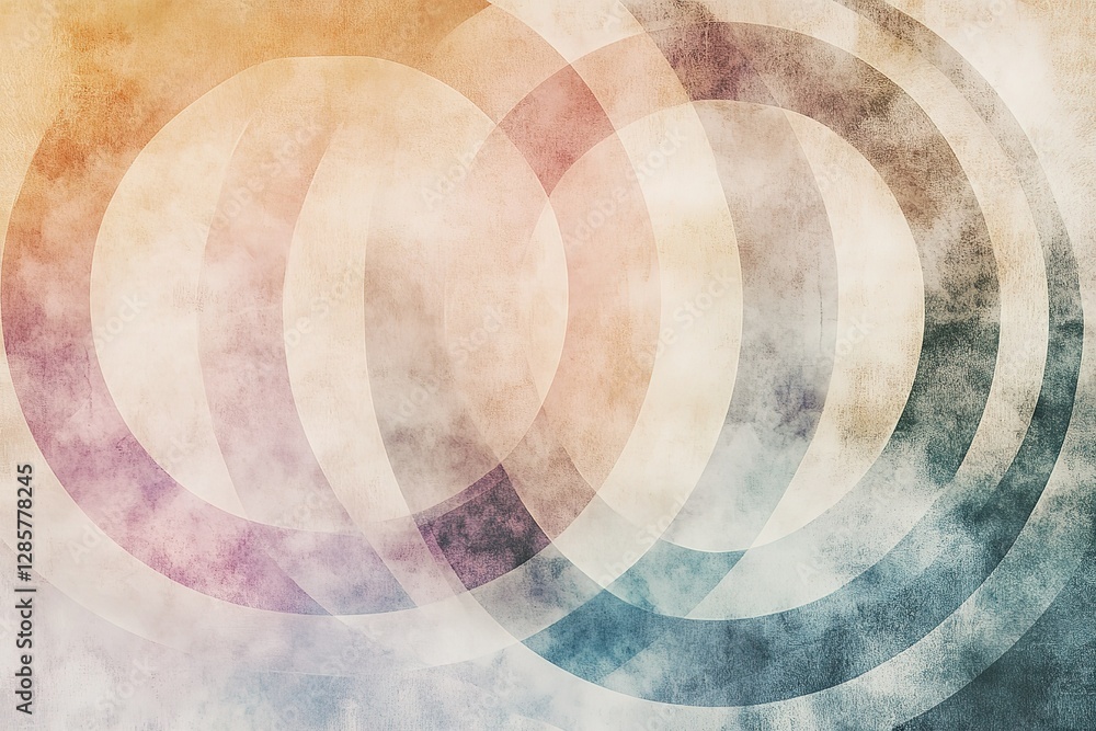 Poster a calming, geometric background with concentric circles in pastel tones, creating a hypnotic flow ef