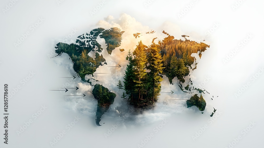 Poster an infographic depicting a global map split into three sections showcasing past present and future f