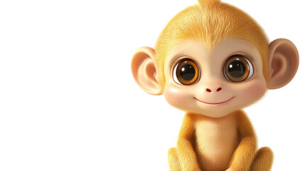 Fototapeta premium Cute animated monkey with big eyes and a cheerful expression sitting against a plain background